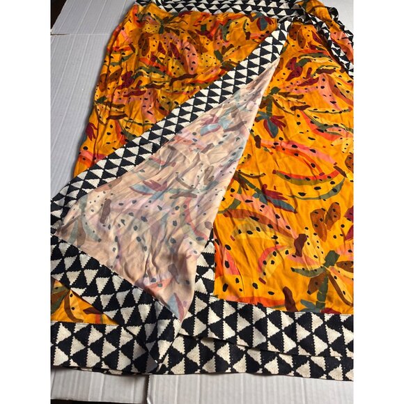 Farm Rio For Anthropologie Orange bead Banana Print Wrap Midi Skirt XL Viscose - Picture 12 of 14